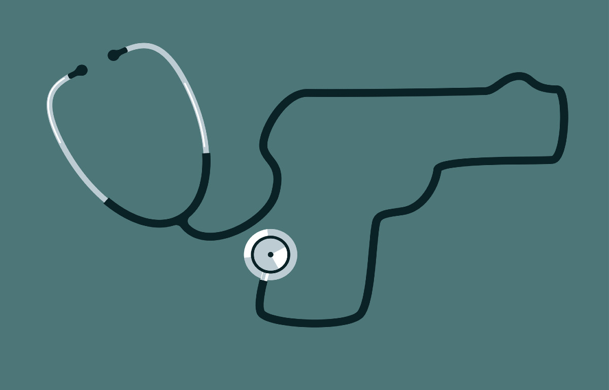 stethoscope tubing forms outline of a gun