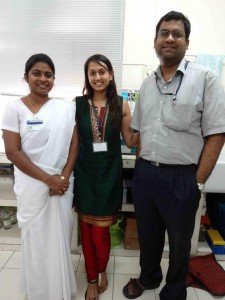 The author (center) with Mercy Inbakumari and Ron Thomas, M.D., in the metabolic clamp room at CMC, Vellore