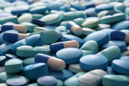Assortment of blue-colored pills