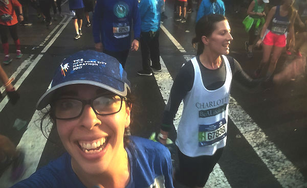 Shoshana Weiner after crossing the 2017 New York City Marathon finish line